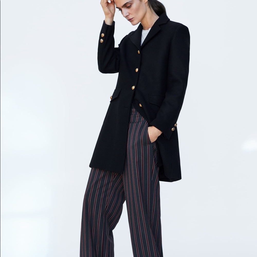 ZARA RARE MANTECO ITALIAN WOOL COAT GOLD BUTTONS NEW WITH TAGS SMALL BLACK